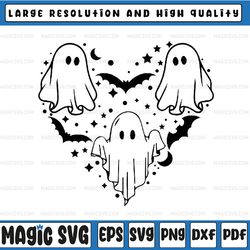 halloween ghost svg, spooky season svg, bat creepy ghost in heart svg, cute ghost clipart svg, happy halloween png, digi