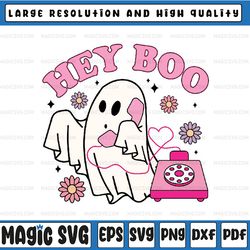 groovy hey boo cute ghost funny halloween svg, pink ghost answering the phone svg, ghost love, happy halloween png, digi