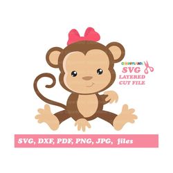 instant download. personal and commercial use is included! cute sitting girl monkey svg, dxf cut files and clip art. mg_9.