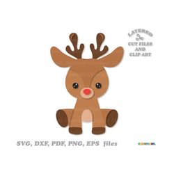 instant download. personal and commercial use is included! cute sitting reindeer svg, dxf cut files and clip art. br_2