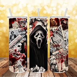 scream ghostface tumbler png, 3d halloween tumbler wrap, straight design 20oz/ 30oz skinny tumbler png, png file