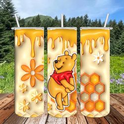 pooh bear tumbler png, 3d tumbler wrap, straight design 20oz/ 30oz skinny tumbler png, instant download