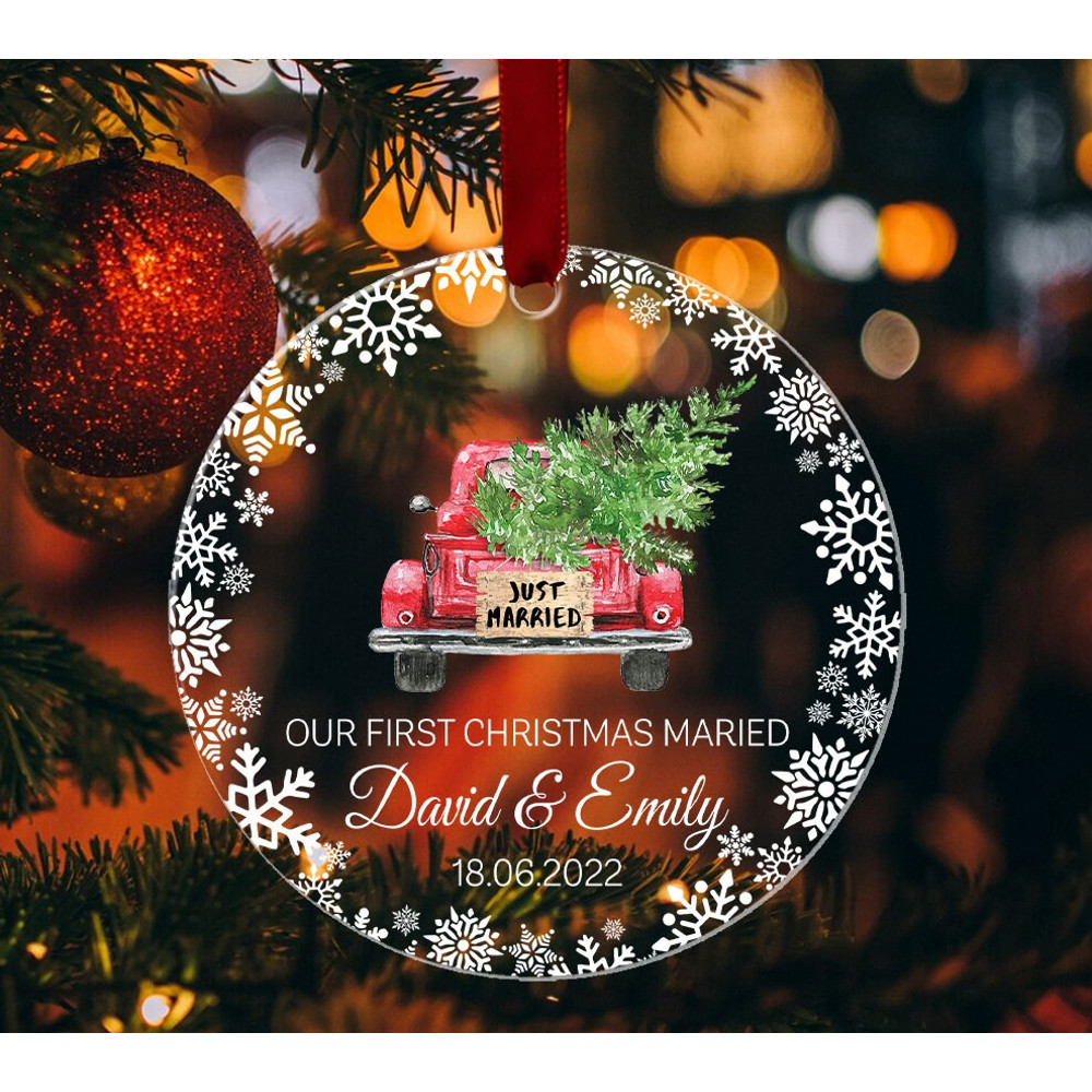First Christmas Married Ornament, Mr And Mrs Photo, First Christmas Ornament, Wedding Gift Keepsake, Just Married Gifts, Wedding Ornament - 1.jpg