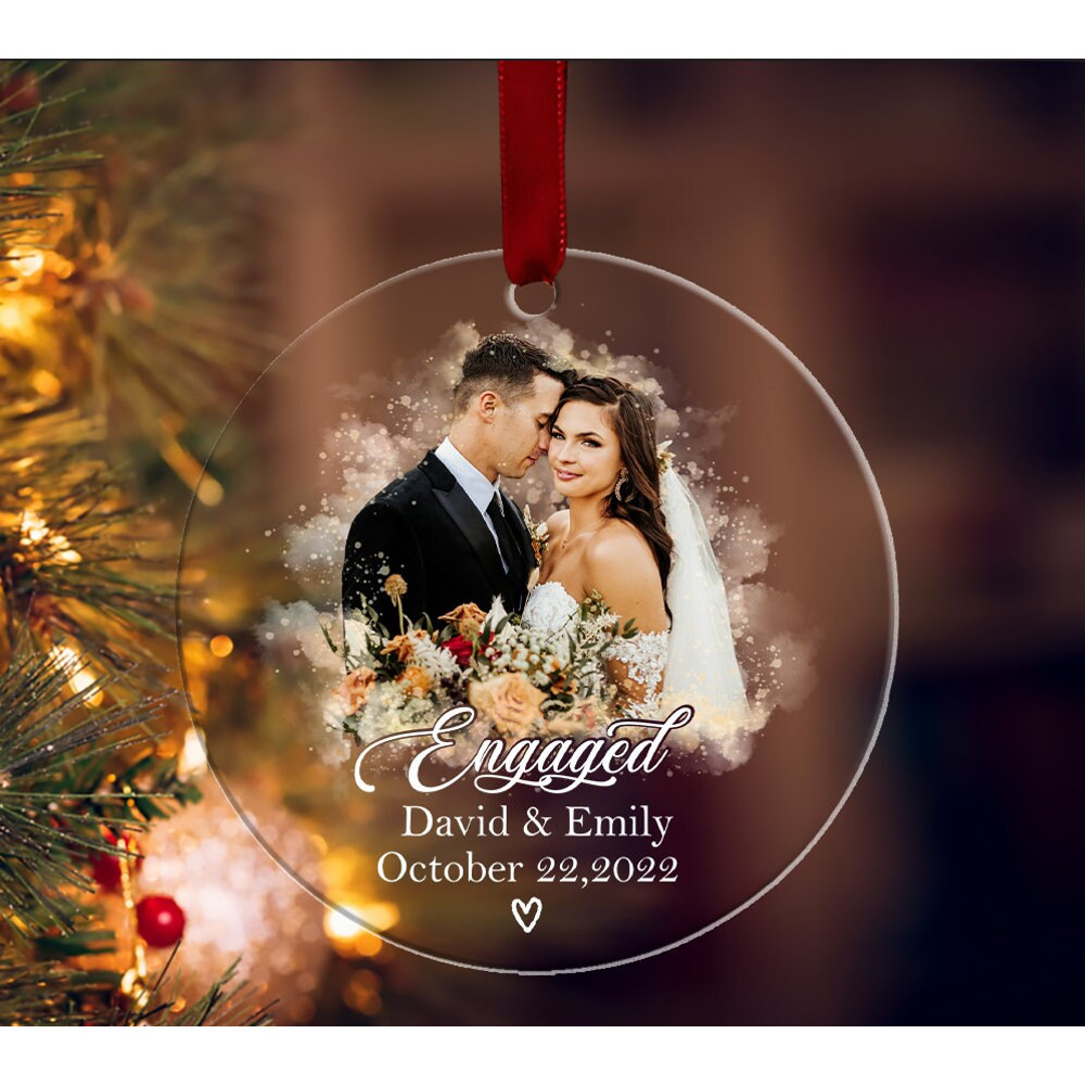 Personalized Engaged Christmas Ornament, Custom Text Photo Acrylic Ornament, Custom Name Engagement Gift, Married Ornament, Holiday Gift - 1.jpg