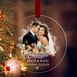 Personalized Engaged Christmas Ornament, Custom Text Photo Acrylic Ornament, Custom Name Engagement Gift
