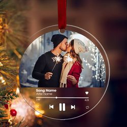 Personalized Favorite Song Acrylic Ornament, Couple Photo Christmas Ornament, Just Married Ornament