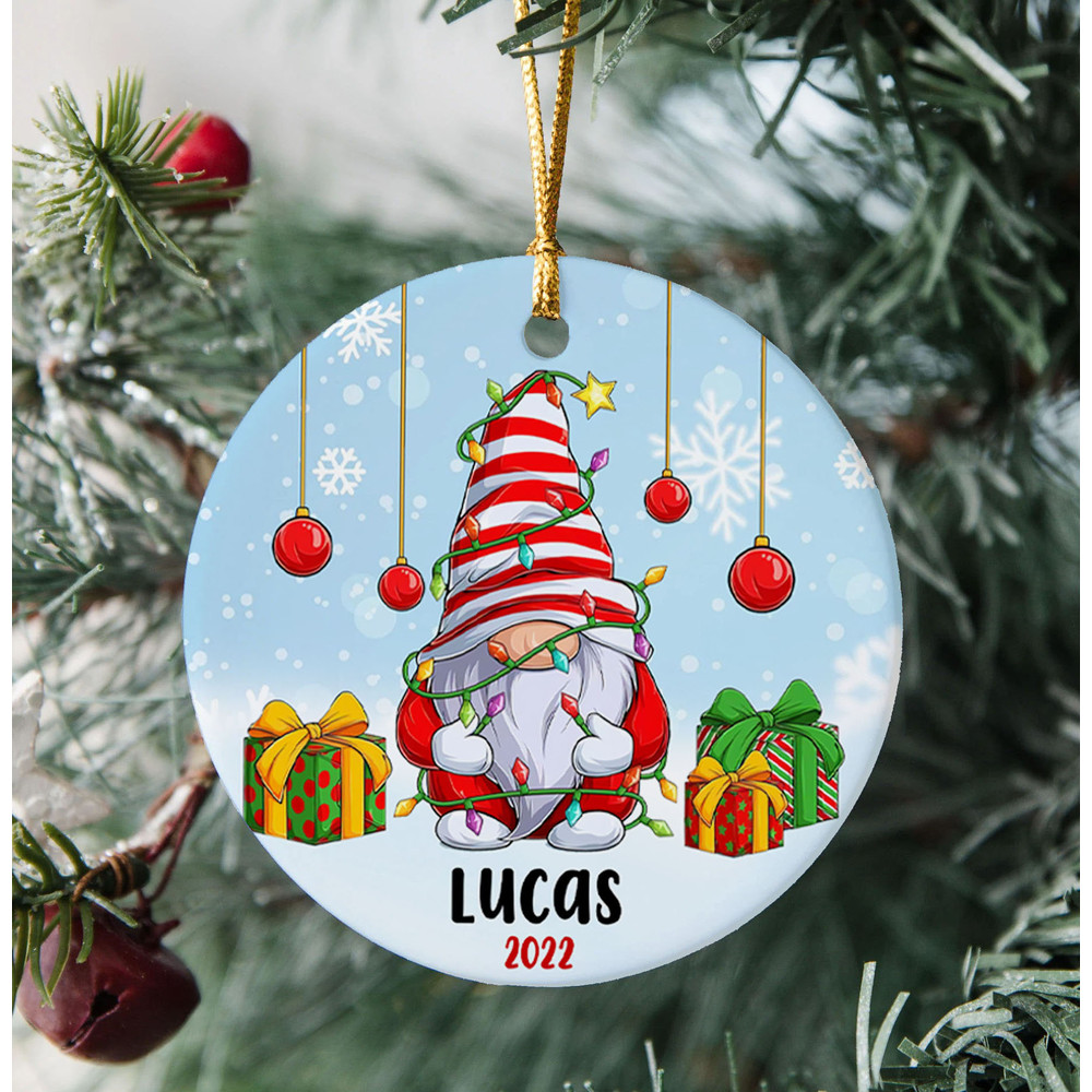 Personalized Gnome Christmas Ornament, Custom Boys Christmas Ornament, Christmas Ornament, Cute Boys Christmas Ornament, Christmas Tree Deco - 1.jpg