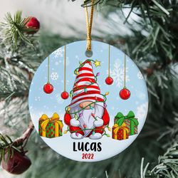 personalized gnome christmas ornament, custom boys christmas ornament, christmas ornament