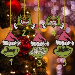 personalized grinch 2023 ornament, custom christmas ornament for family, stocking tag