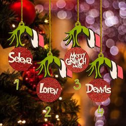 personalized grinch 2023 ornament, custom christmas ornament for family, stocking tag