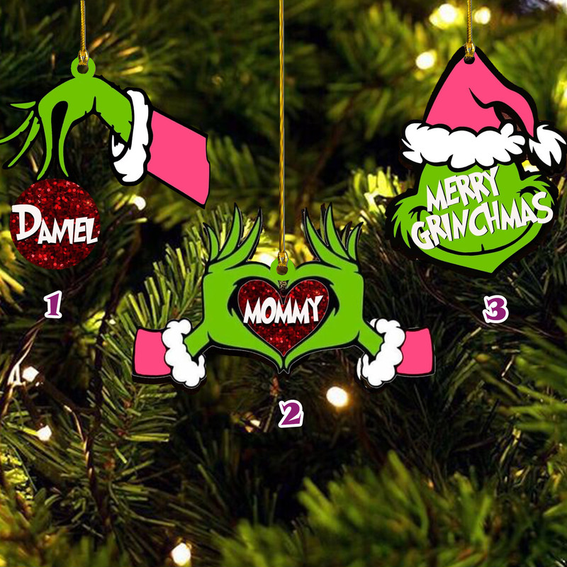 Personalized Grinch Ornament, Grinch Ornament With Name, Christmas Family Ornament, Christmas Ornament for Family, Custom Stocking Tag - 1.jpg