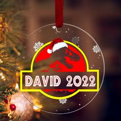 personalized jurassic park christmas acrylic ornament, jurassic park ornament, jurassic park fan gifts
