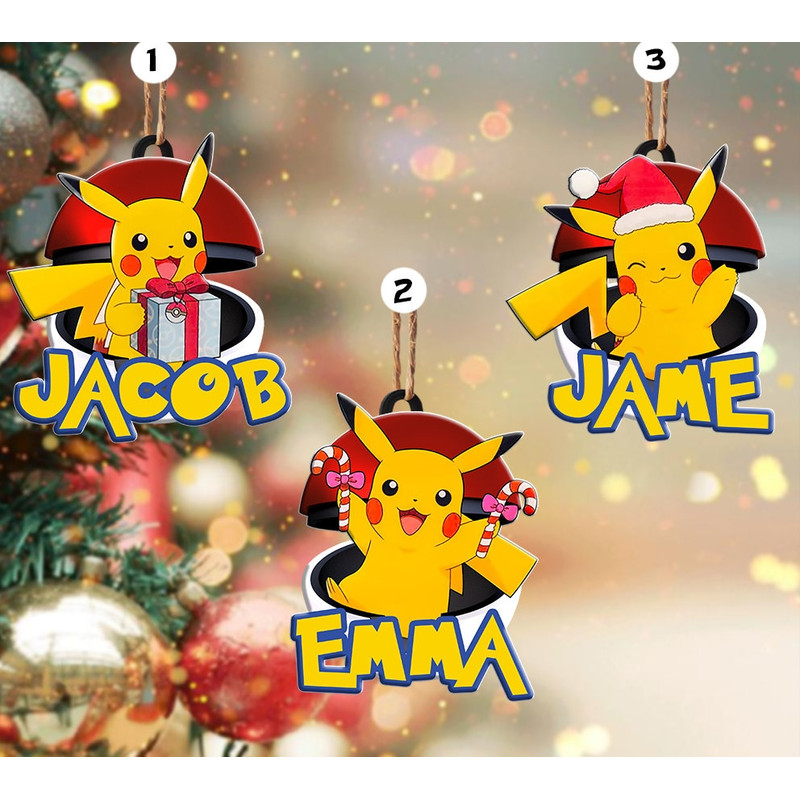 Personalized Pokemon Christmas Ornament, Pokemon Custom Ornament, Christmas Pikachu Ornament, Pokemon Christmas 2022 Ornament, Holiday Gift - 1.jpg