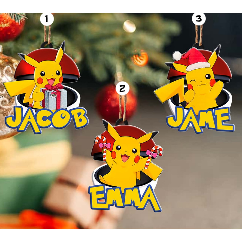 Personalized Pokemon Christmas Ornament, Pokemon Custom Ornament, Christmas Pikachu Ornament, Pokemon Christmas 2022 Ornament, Holiday Gift - 2.jpg