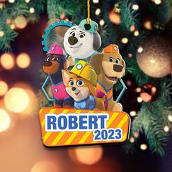 personalized pupstruction christmas ornament, custom pupstruction kids christmas ornament, dog cartoon christmas
