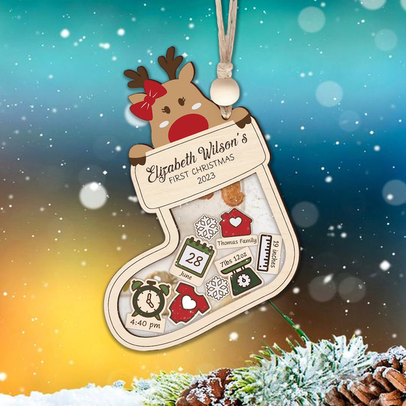 Personalized Reindeer Baby's First Christmas Ornament 2023, Custom Shake Babies Ornament, Baby Shower Gift, 4D Custom New Baby Ornament - 1.jpg