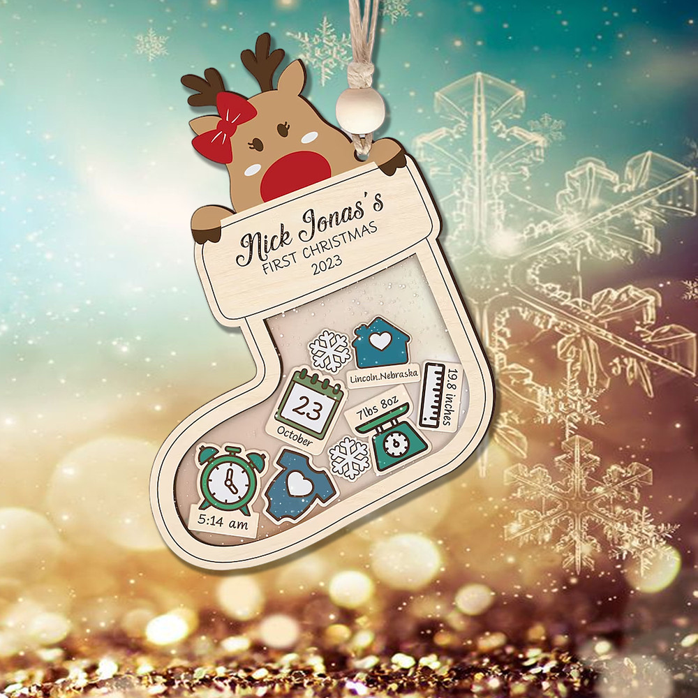 Personalized Reindeer Baby's First Christmas Ornament 2023, Custom Shake Babies Ornament, Baby Shower Gift, 4D Custom New Baby Ornament - 2.jpg