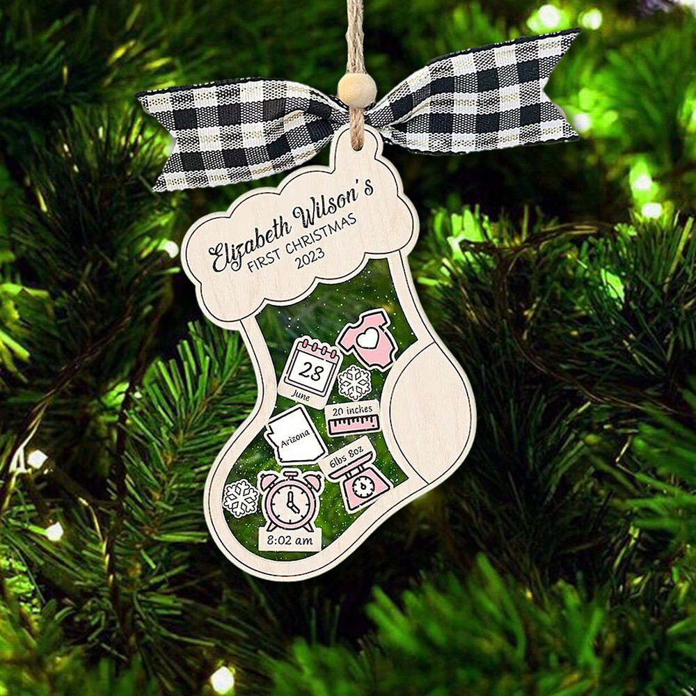 Personalized Stocking Baby's First Christmas Ornament 2023, Custom Shake Babies Ornament, Baby Shower Gift, 4D Custom New Baby Ornament - 1.jpg