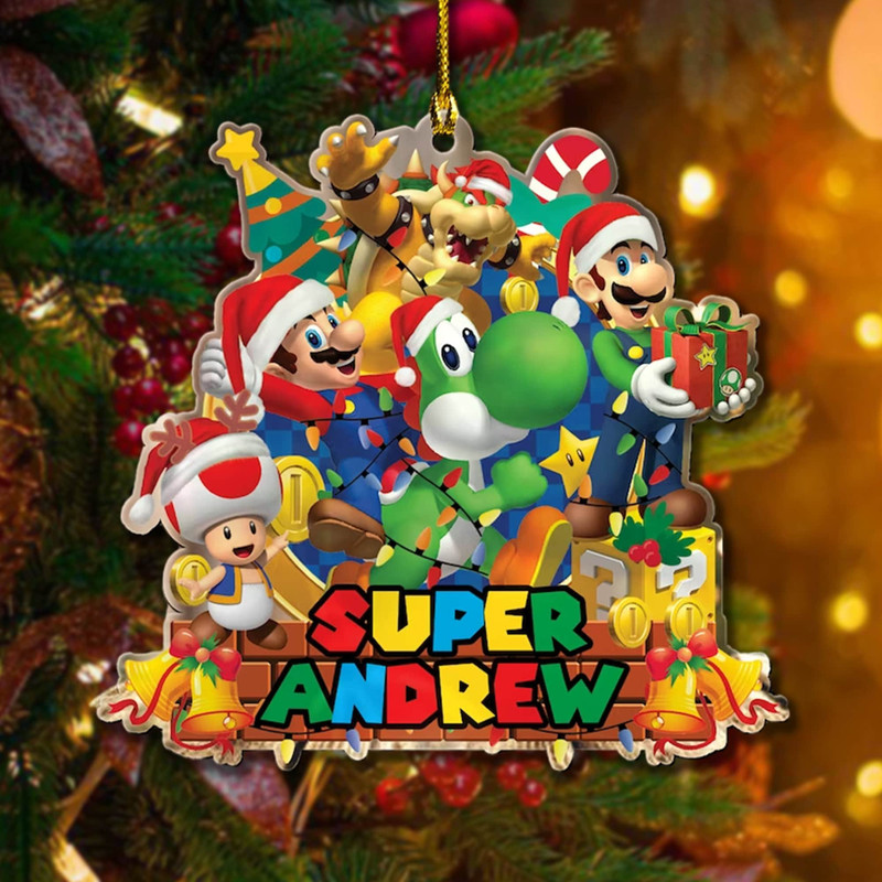 Personalized Super Mario Christmas Ornament, Custom Super Mario Ornament, Christmas Ornament For Kid, Super Mario Gamer Kid Gifts - 1.jpg