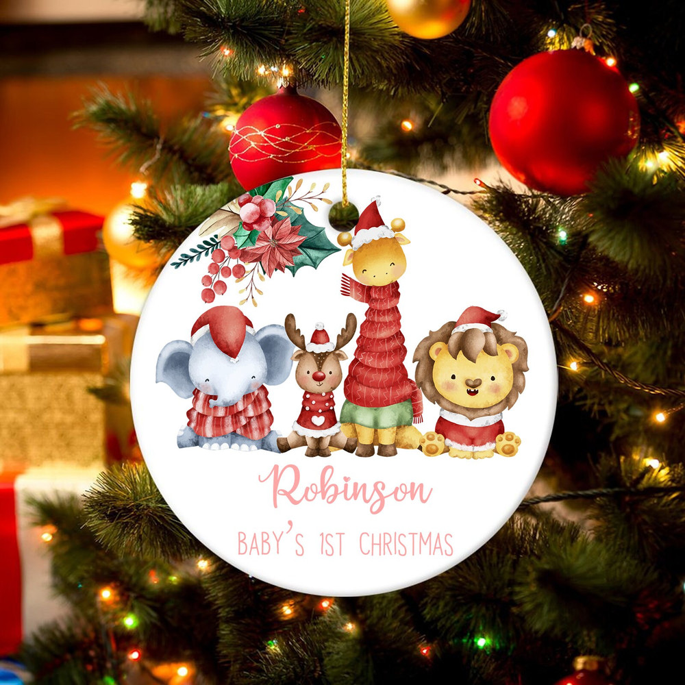 Baby's 1st Christmas Jungle Animal Ornament, Personalized Baby First Christmas Decoration, New Baby Christmas Gift, Baby Christmas Bauble - 2.jpg