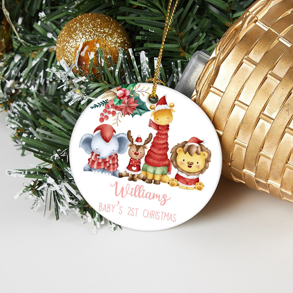 Baby's 1st Christmas Jungle Animal Ornament, Personalized Baby First Christmas Decoration, New Baby Christmas Gift, Baby Christmas Bauble - 5.jpg