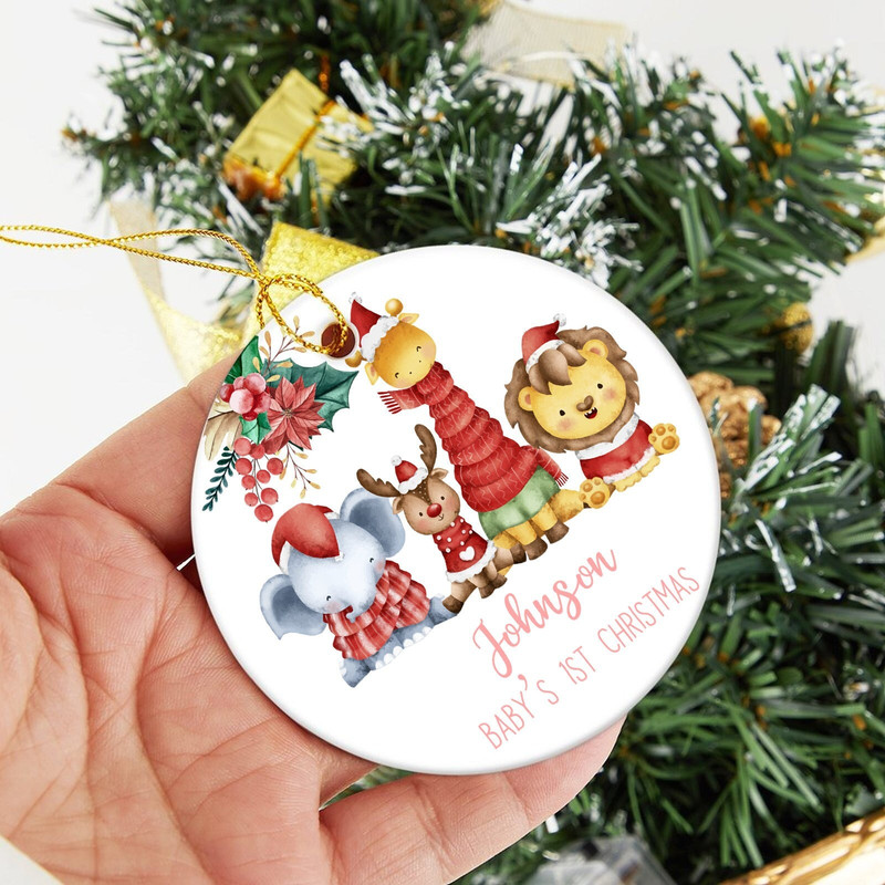 Baby's First Christmas Jungle Animal Ornament, Personalized 1st Baby Christmas Decoration, New Baby Christmas Gift, Baby Christmas Bauble - 1.jpg