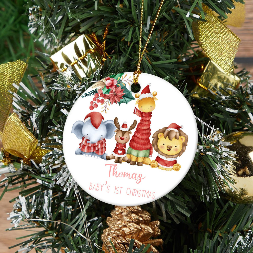 Custom Baby First Christmas Bauble, Baby 1st Christmas Ornament Jungle Animals, Personalized Baby Christmas Decoration, Baby Christmas Gift - 3.jpg