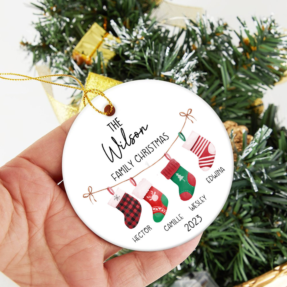 Custom Family Christmas Ornament, Hanging Stockings Ornament, Personalized Christmas Bauble, Family Gift, First Christmas Family Decoration - 3.jpg