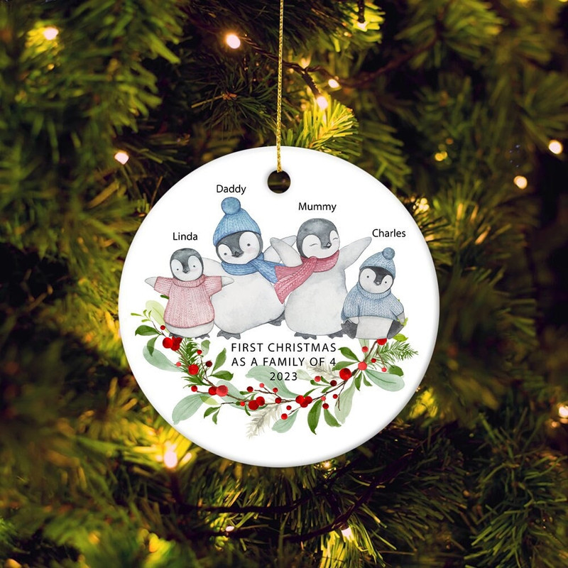 First Christmas as a Family of Four Ornament, Personalized Penguin Family Christmas Bauble, Family of 4 Christmas Decoration, Christmas Gift - 1.jpg