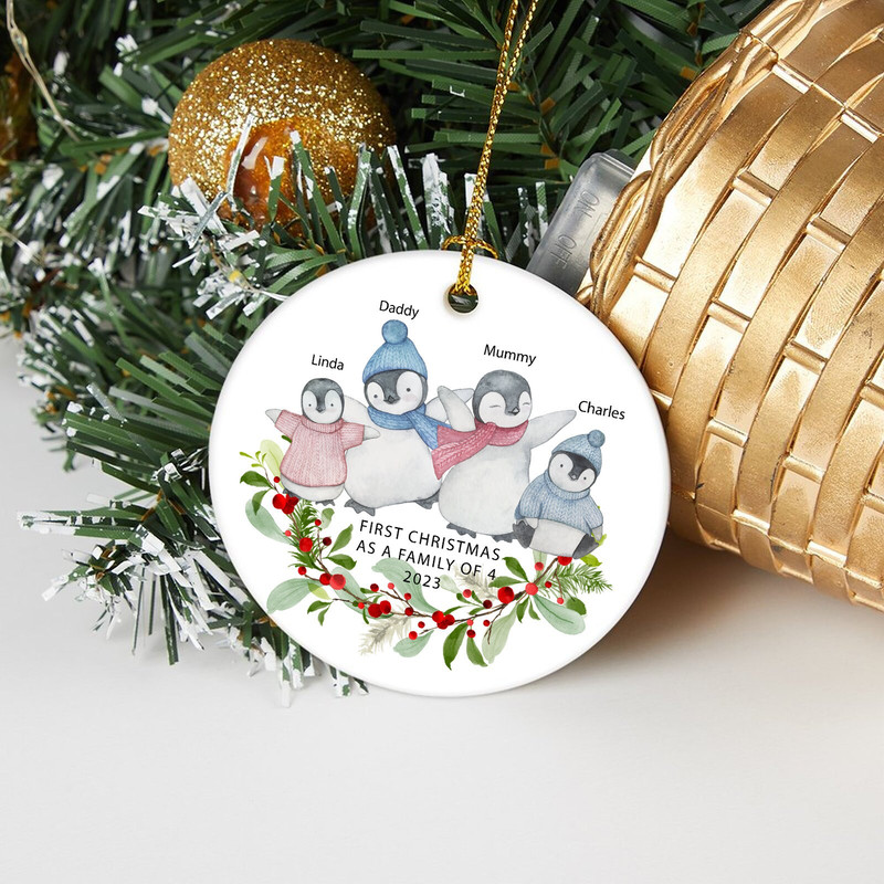 First Christmas as a Family of Four Ornament, Personalized Penguin Family Christmas Bauble, Family of 4 Christmas Decoration, Christmas Gift - 4.jpg