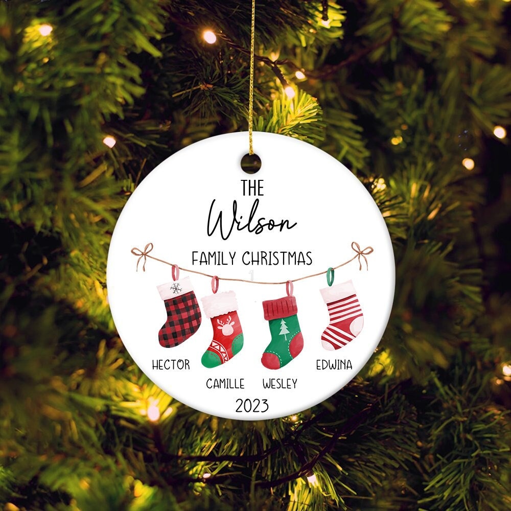 Personalized Family Christmas Ornament, Hanging Stockings Ornament, Custom Christmas Bauble, Family Gift, First Christmas Family Decoration - 1.jpg