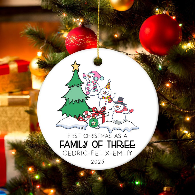Personalized First Christmas as a Family of 3 Bauble, Custom Family of Three Christmas Ornament, Funny Snowman Family Christmas Decoration - 2.jpg