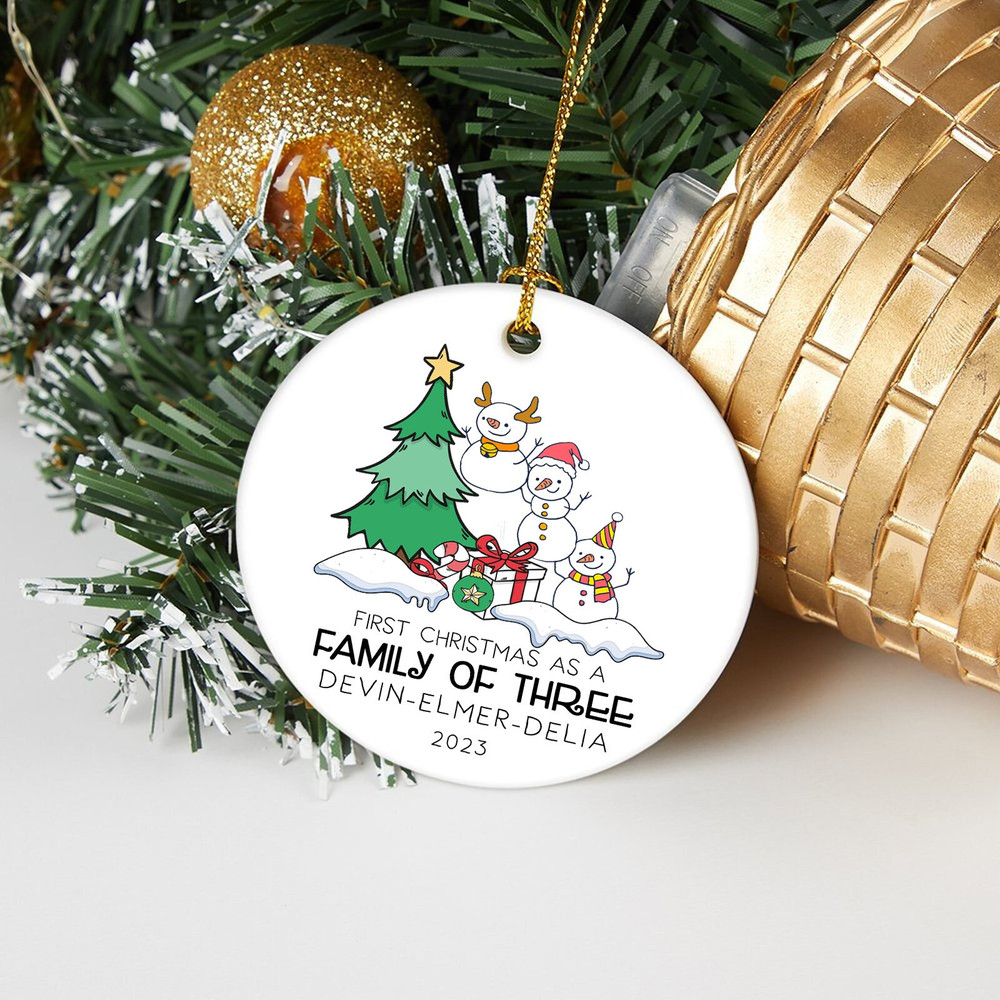 Personalized First Christmas as a Family of 3 Bauble, Custom Family of Three Christmas Ornament, Funny Snowman Family Christmas Decoration - 4.jpg