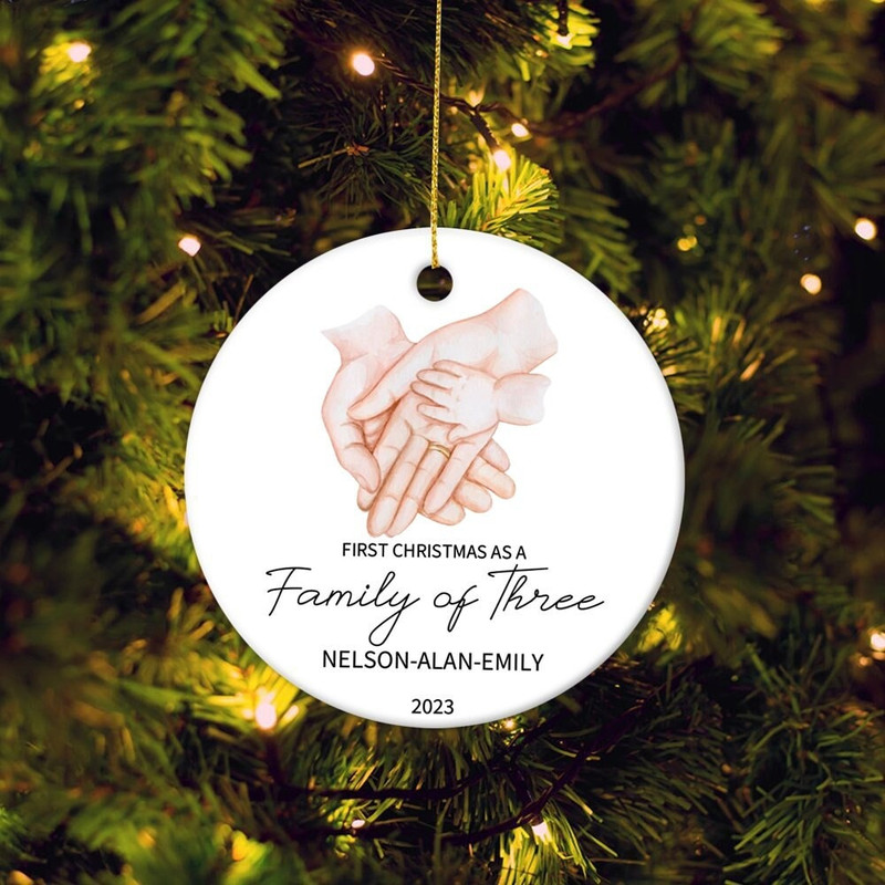 Personalized First Christmas as a Family of Three Bauble, Family of 3 Christmas Ornament, New Parents Christmas Decoration, New Baby Bauble - 2.jpg