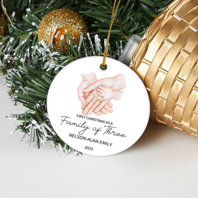 Personalized First Christmas as a Family of Three Bauble, Family of 3 Christmas Ornament, New Parents Christmas Decoration, New Baby Bauble - 5.jpg