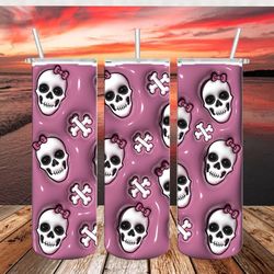 cute skull tumbler png, 3d halloween tumbler, straight design 20oz/ 30oz skinny tumbler png, instant download