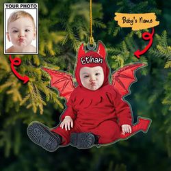 Custom Baby Dragon Photo Christmas Ornament, Personalized Baby's Photo Name Ornament
