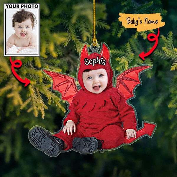 Custom Baby Dragon Photo Christmas Ornament, Personalized Baby's Photo Name Ornament, First Christmas Ornament, Christmas  Ornament 2023 - 6.jpg