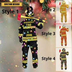 firefighter department with christmas light, proud firefighter ornament