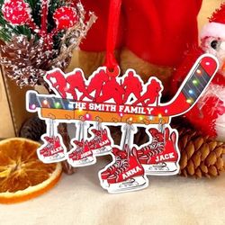 personalized hockey family skates ornament, custom ice hockey family ornament