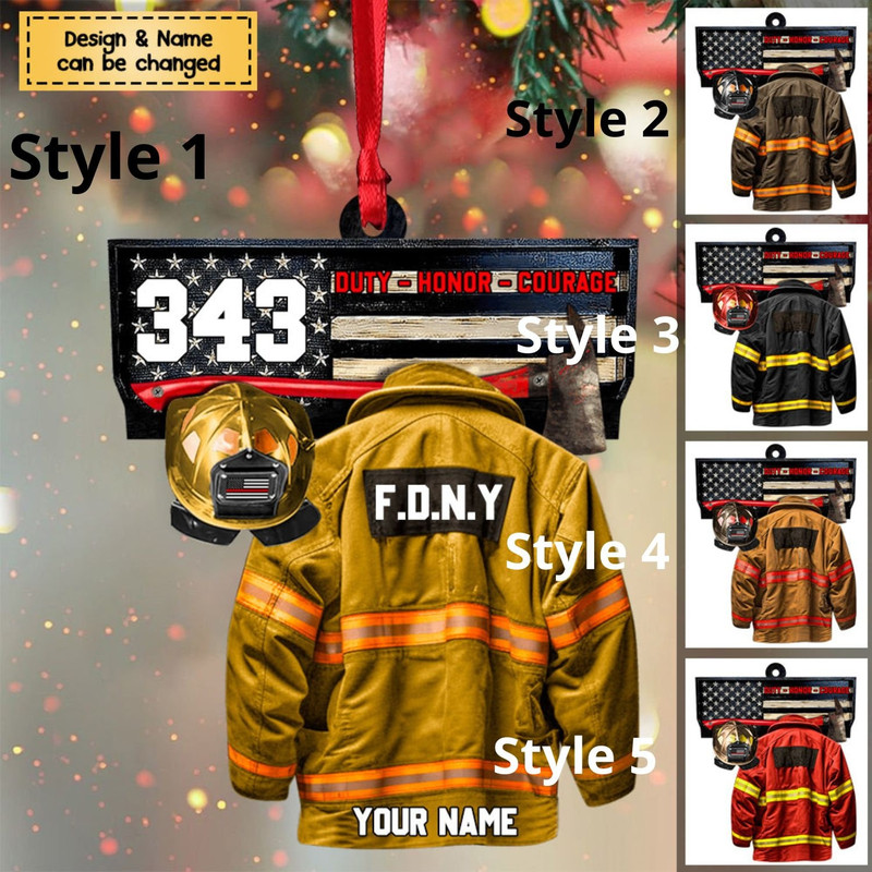 Personalized Firefighter Armor Ornament, Proud Firefighter Ornament, Firefighter Gift, American Firefighter Ornament, Firefighter Duty Honor - 1.jpg