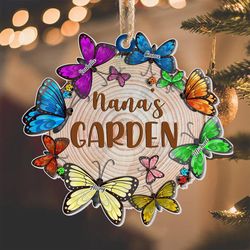 personalized grandma ornament, grandma nana butterflies garden acrylic