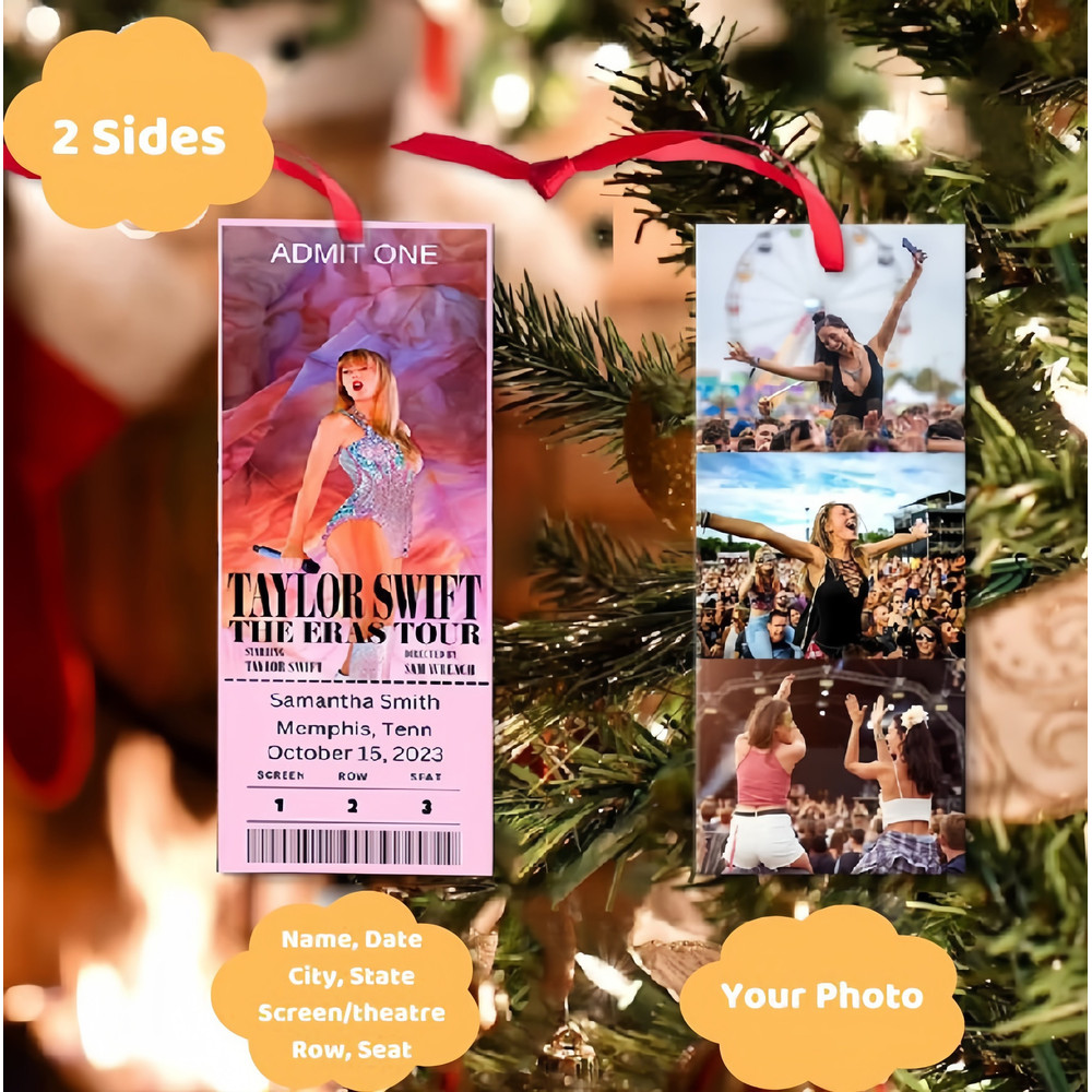 Taylor Movie Ticket Ornament Shape, Swiftie Eras Tour Movie, Custom Swiftie 2023 Christmas Remembrance Memorial, Taylors Christmas Ornament - 1.jpg