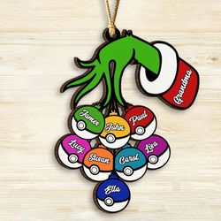 custom color balls family ornament christmas, custom grinch hand ornament