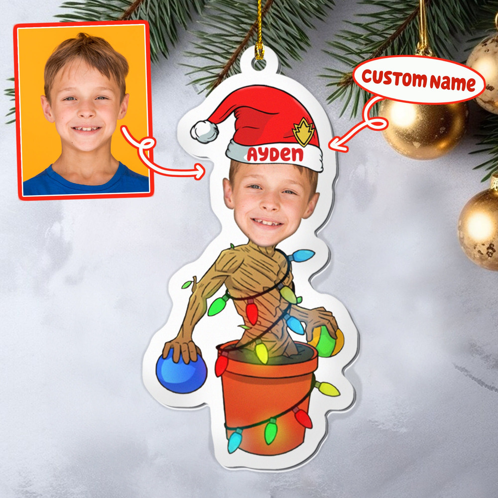 Custom Photo Baby Groot Ornament, Custom Name Groot Ornament Christmas, Custom Mavel Ornament, Gift For Fan Mavel, Christmas Tree Ornamen - 1.jpg