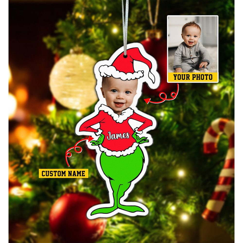 Custom Photo Grinch Full Body Ornament Christmas 2023, Custom Name Grinch Ornament Christmas, Grinch Family Ornament, Gift For Family Xmas - 1.jpg