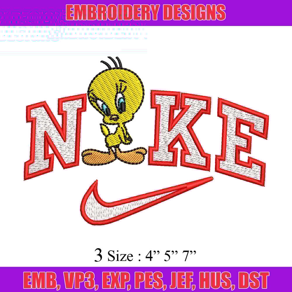 Tweety Nike embroidery design, Tweety cartoon embroidery, Nike design, embroidery file, logo shirt, Digital download..jpg