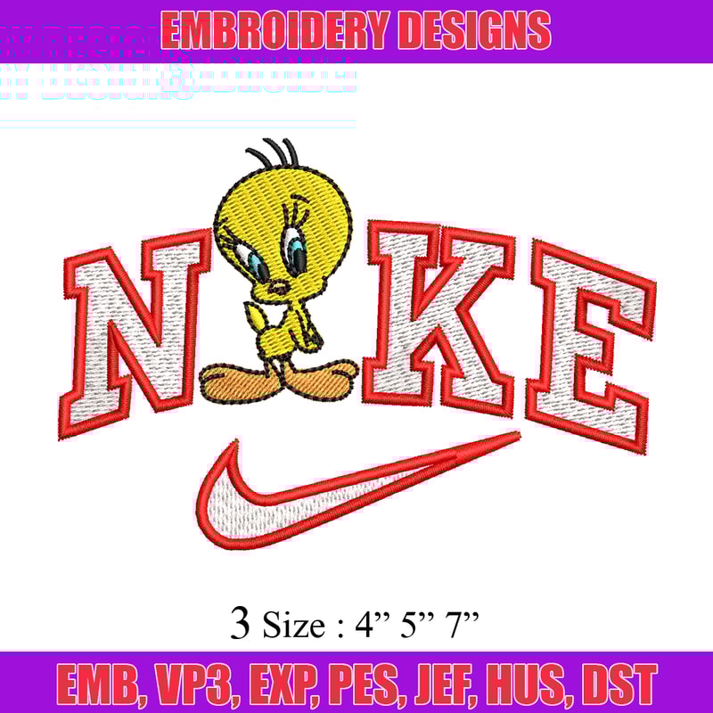 Tweety Nike embroidery design, Tweety cartoon embroidery, Nike design, embroidery file, logo shirt, Digital download..jpg