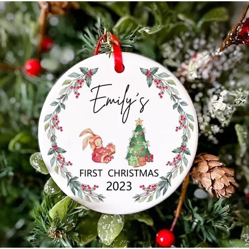 Personalized Christmas Baby Ornament, Custom Name Ornament, Baby First Christmas Ornament, Custom Keepsake,Gift Infant Xmas Ceramic Ornament - 1.jpg