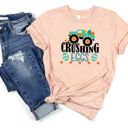 easter boys shirt png, monster crushing eggs shirt png, baby toddler kids bodysuit easter shirt png, easter gift for ki